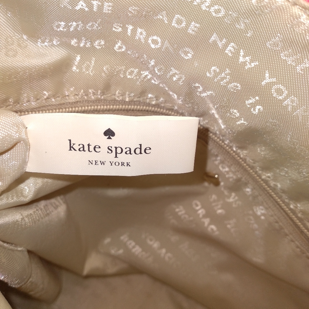 RARE Kate Spade Genuine Leather Pink & White Canvas Palm Tree Satchel Cr… - Picture 13 of 16